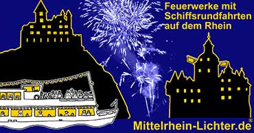Mittelrhein Lichter Rheinschifffahrt mit Feuerwerk auf dem Rhein zwischen Koblenz und Rdesheim, Rotweinfest, Weinfest-Sommernacht, Goldener Weinherbst, Federweissenfest