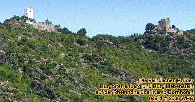 Die Feindlichen Brder, Burg Sterrenberg und Burg Liebenstein auf der Rheinhhe ber Kamp-Bornhofen