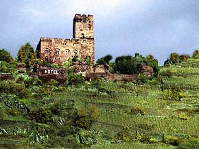 Burg Gutenfels bei Kaub am Rhein, von der Fhre aus gesehen. Foto: 1998, WHO