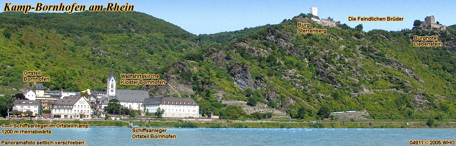 Kamp-Bornhofen am Rhein mit Burg Sterrenberg und Burg Liebenstein auf der Rheinhöhe, Die Feindlichen Brüder