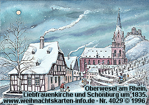 Oberwesel am Rhein, Liebfrauenkirche und Schönburg um 1835